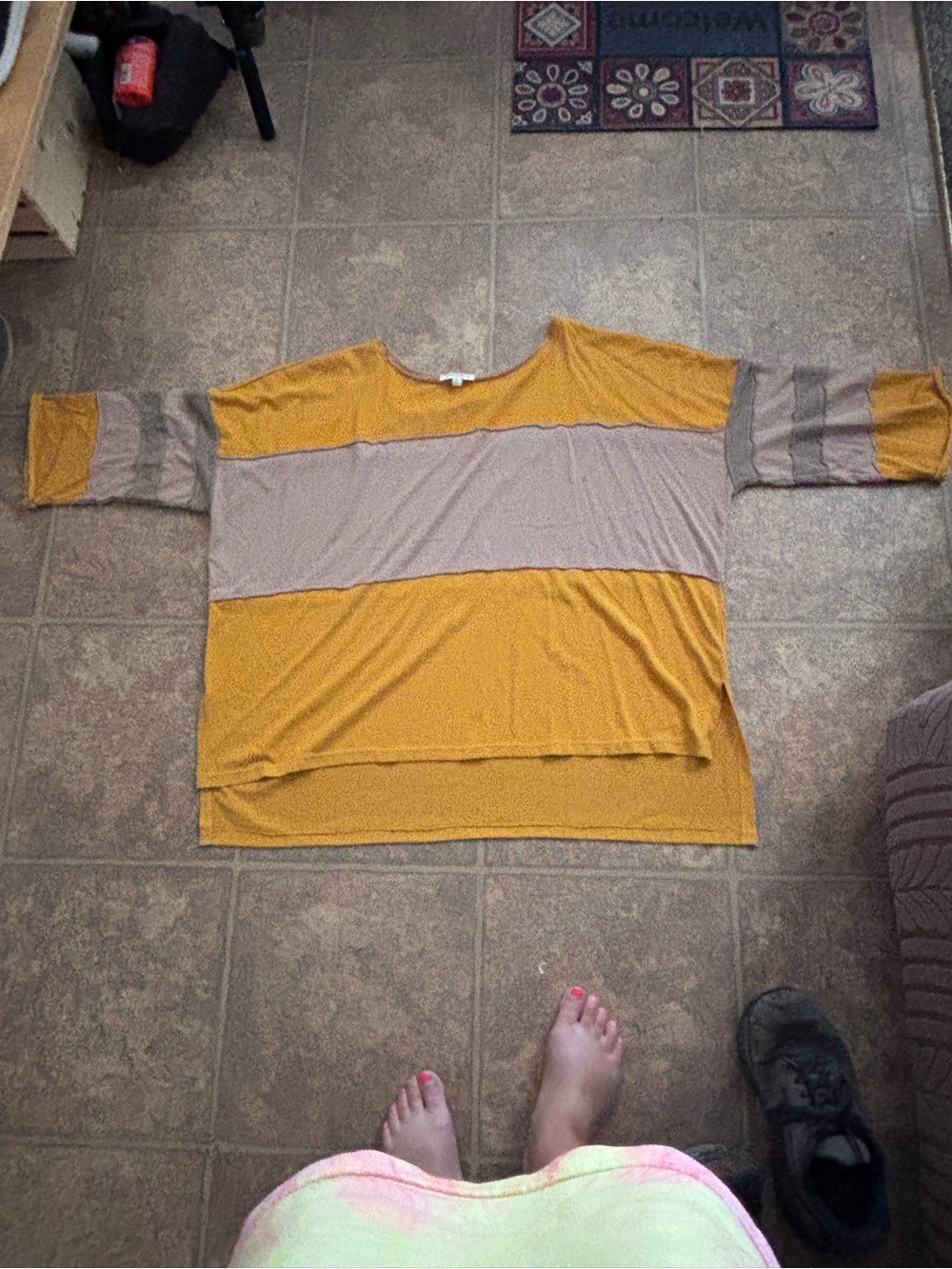Umgee Mustard and Taupe Paneled Shirt